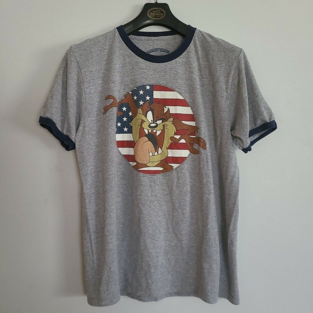 Taz T-shirt Looney Tunes Tasmanian Devil Graphic Tee Heather Gray Size Medium